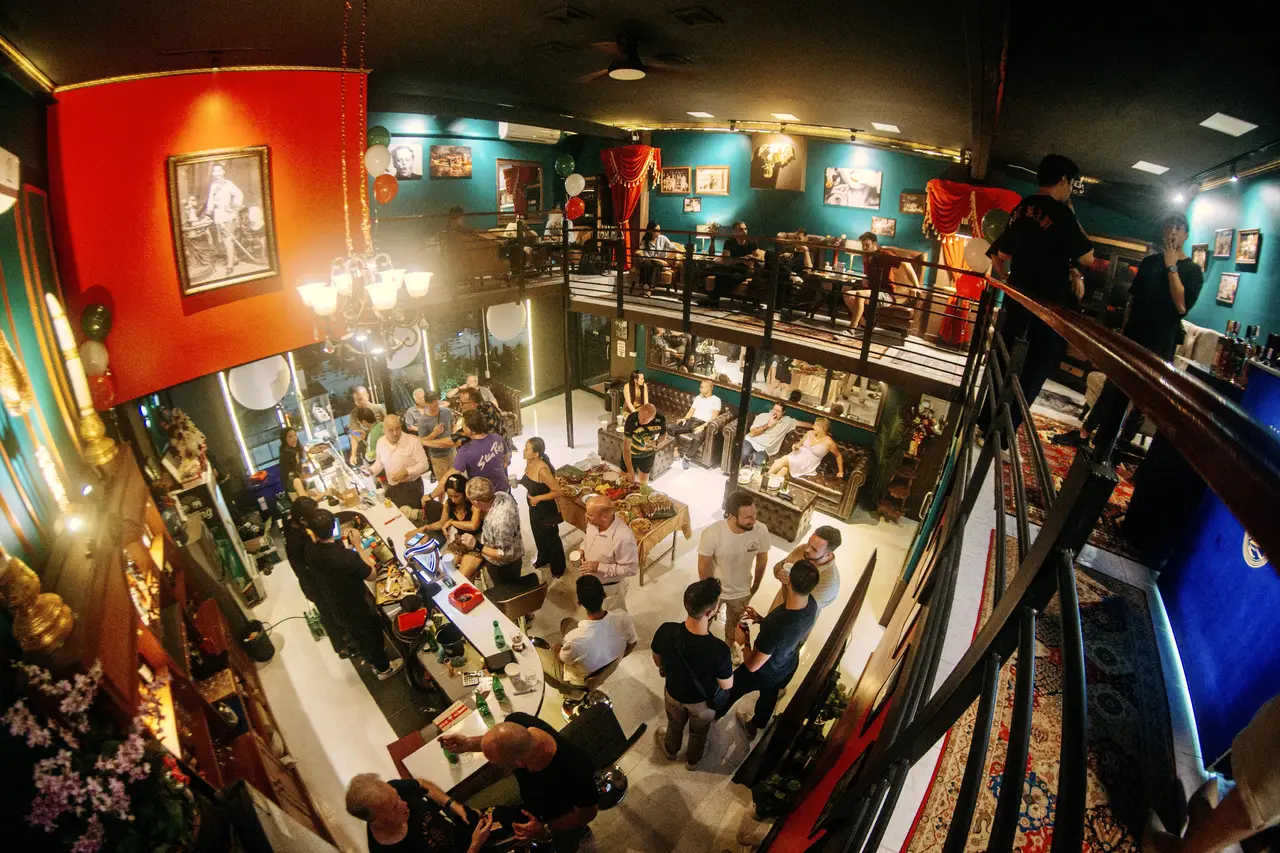Overhead view of the CNX Cigars mezzanine during an event night
