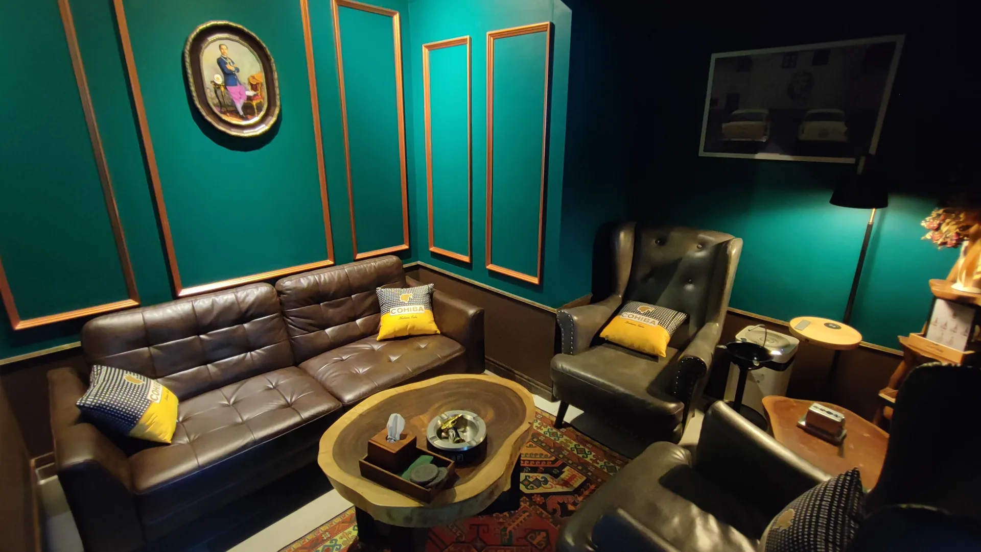 Wide view of the CNX Cigars lounge interior