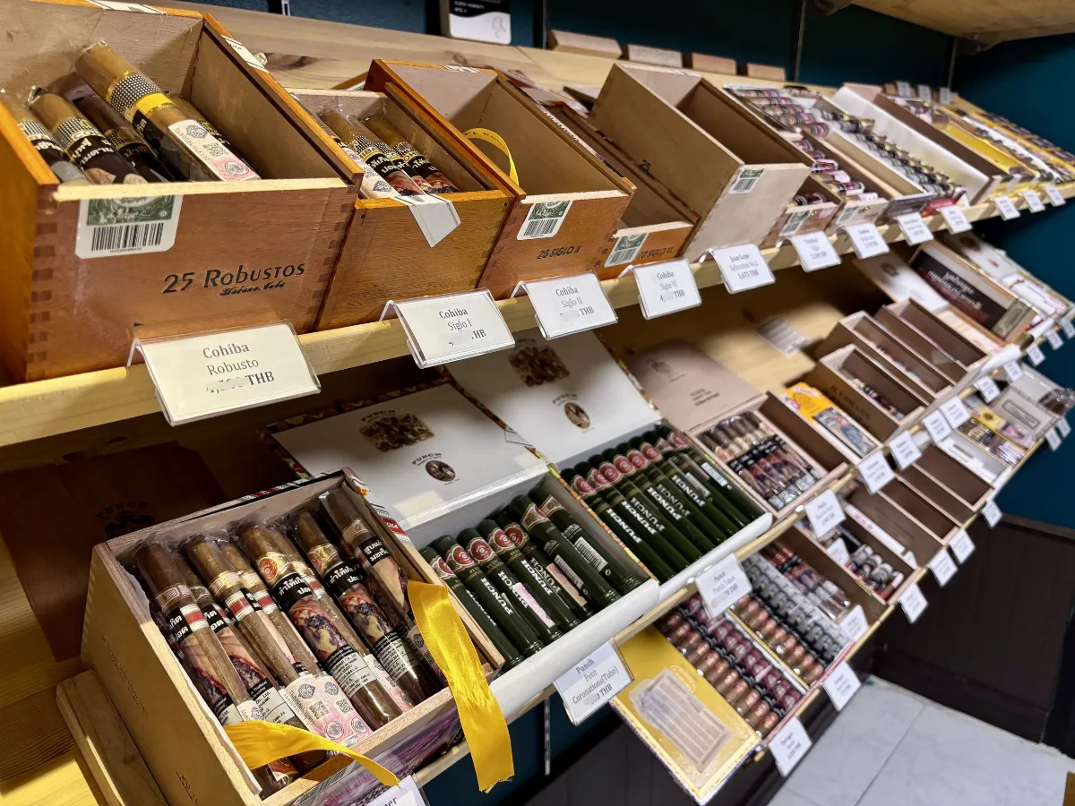 The walk-in humidor at CNX Cigars, held at 68 to 70 percent relative humidity